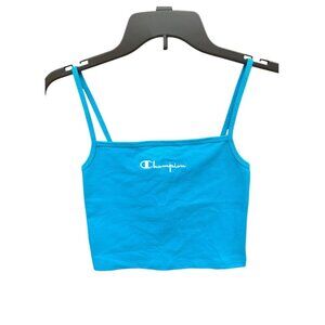 Champion Womens Blue Spaghetti Strap Crop Tank Top XS Cotton/Spandex